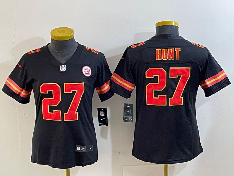 Youth Kansas City Chiefs 27 Hunt Black Second generations 2025 Nike Vapor Limited NFL Jersey style 1